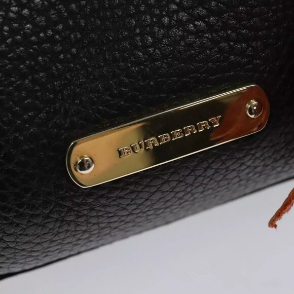 BURBERRY Hand Bag Leather 2way Dark Brown Gold Auth 114741 - Picture 11 of 16